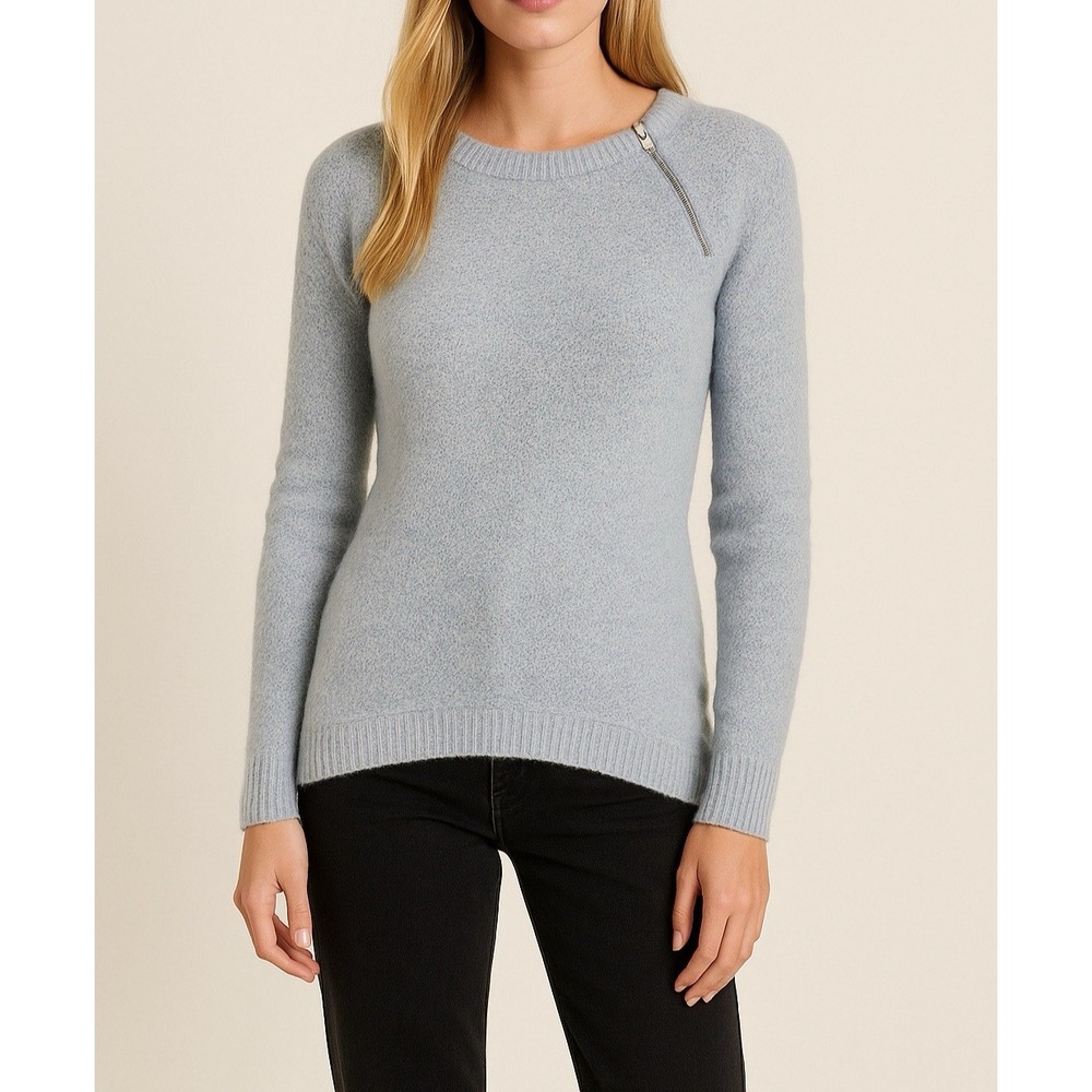 Abercrombie & Fitch Scandi Cozy Soft Girl Blue Sweater XS Zipper Shoulder Casual